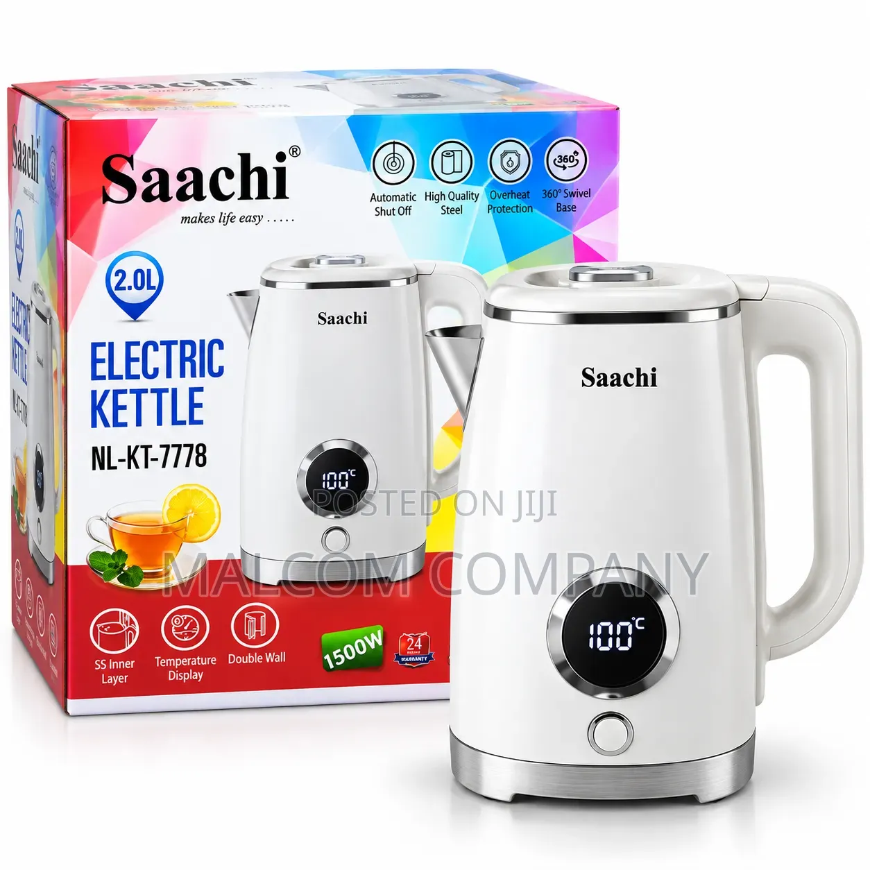 Saachi 2L Electric Kettle 1500W With Temperature Display – Uganda