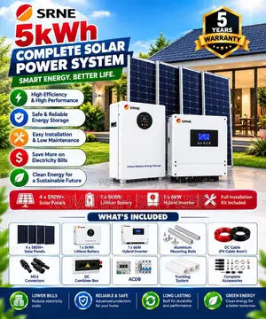 SRNE 5kW Complete Solar System – 5kWh Battery 4×580W Panels