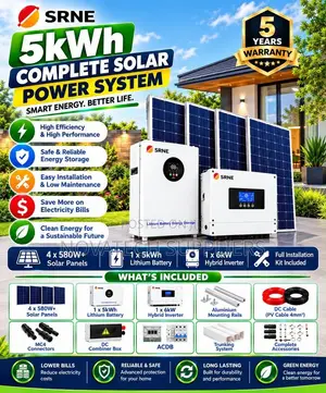 SRNE 5kW Hybrid Solar System–5kWh Lithium Battery 5Year Warranty 48V