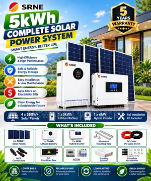 SRNE 5kW Hybrid Solar System–5kWh Lithium Battery 5Year Warranty 48V