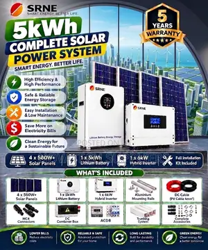 SRNE Complete 5kW Solar Package – 5kWh Battery 4×580W Panels