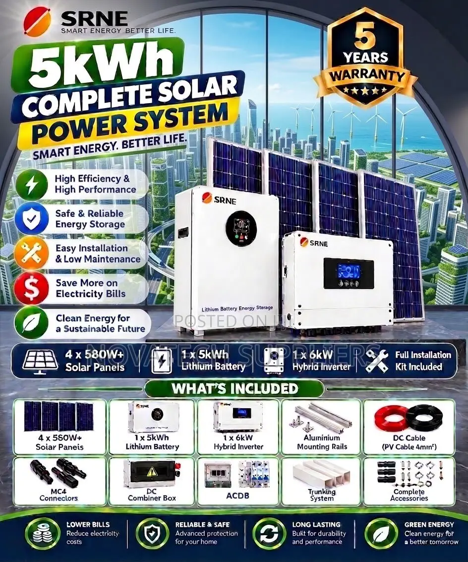 SRNE Complete 5kW Solar Package – 5kWh Battery 4×580W Panels