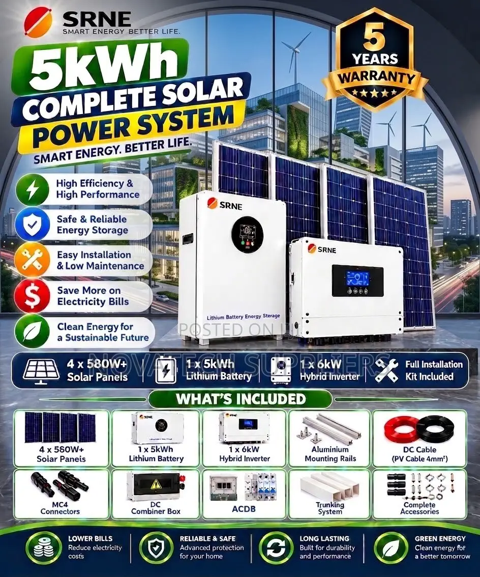 SRNE Complete 5kW Solar Package – 5kWh Battery 4×580W Panels