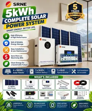 100Amps 48V SRNE 5kW Hybrid Inverter + 5kWh Lithium Battery