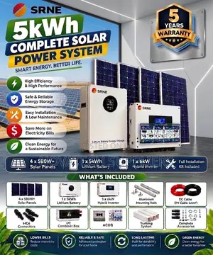 100Amps 48V SRNE 5kW Hybrid Inverter + 5kWh Lithium Battery