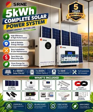SRNE 5kW Hybrid Solar Kit – 5kWh Lithium Battery, 5-Year Warranty