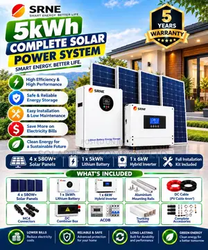 SRNE 5kW Complete Solar System – 5kWh Battery 4×580W Panels