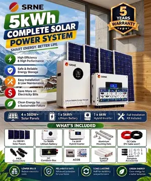 SRNE 5kW Solar Kit – 5kWh Lithium Battery + 2.32kW Solar Panels 48V