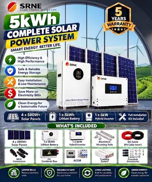 SRNE Complete 5kW Solar Package – 5kWh Battery 4×580W Panels