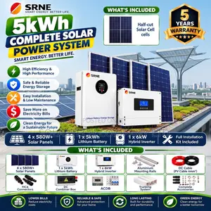 SRNE 5kW Solar Backup System – 5kWh Battery 4×580W Solar Panels
