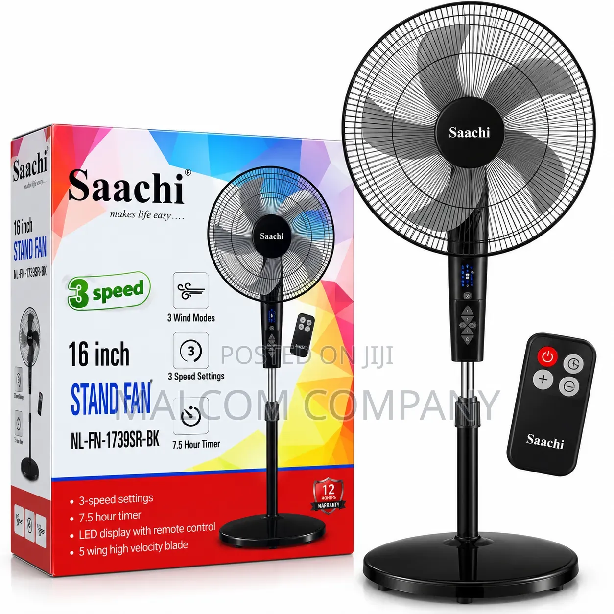 Saachi 16-Inch Stand Fan With Remote | 3-Speed Fan Uganda