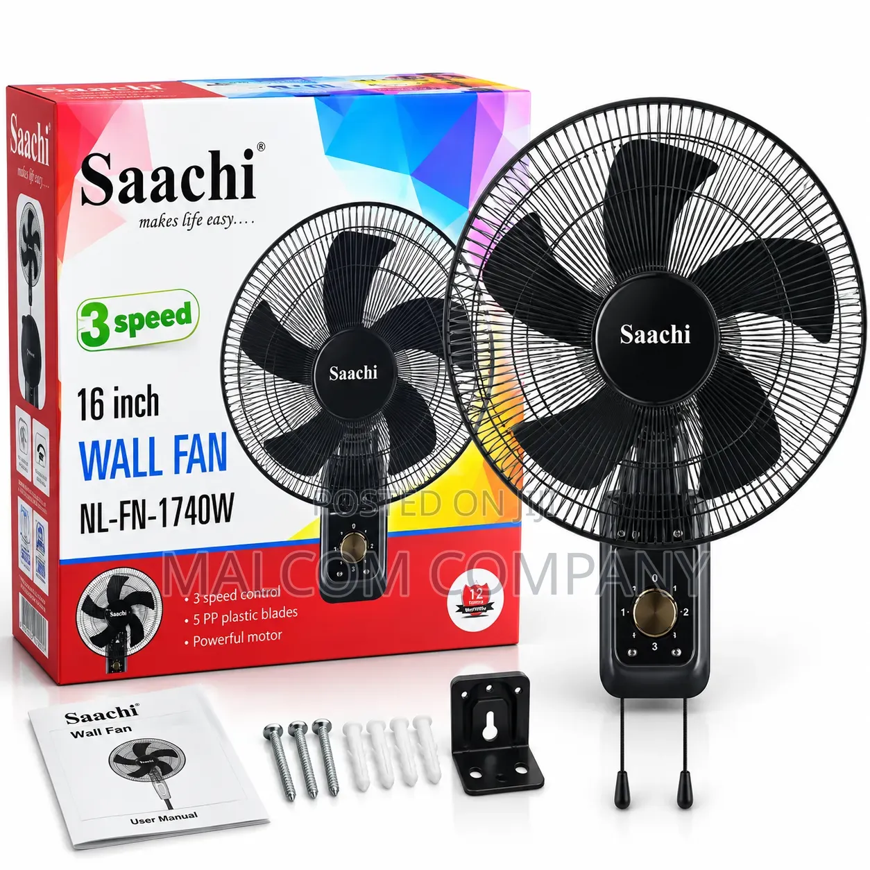 Saachi 16-Inch Wall Fan 3-Speed – Buy 1 Get 1 Free | Uganda