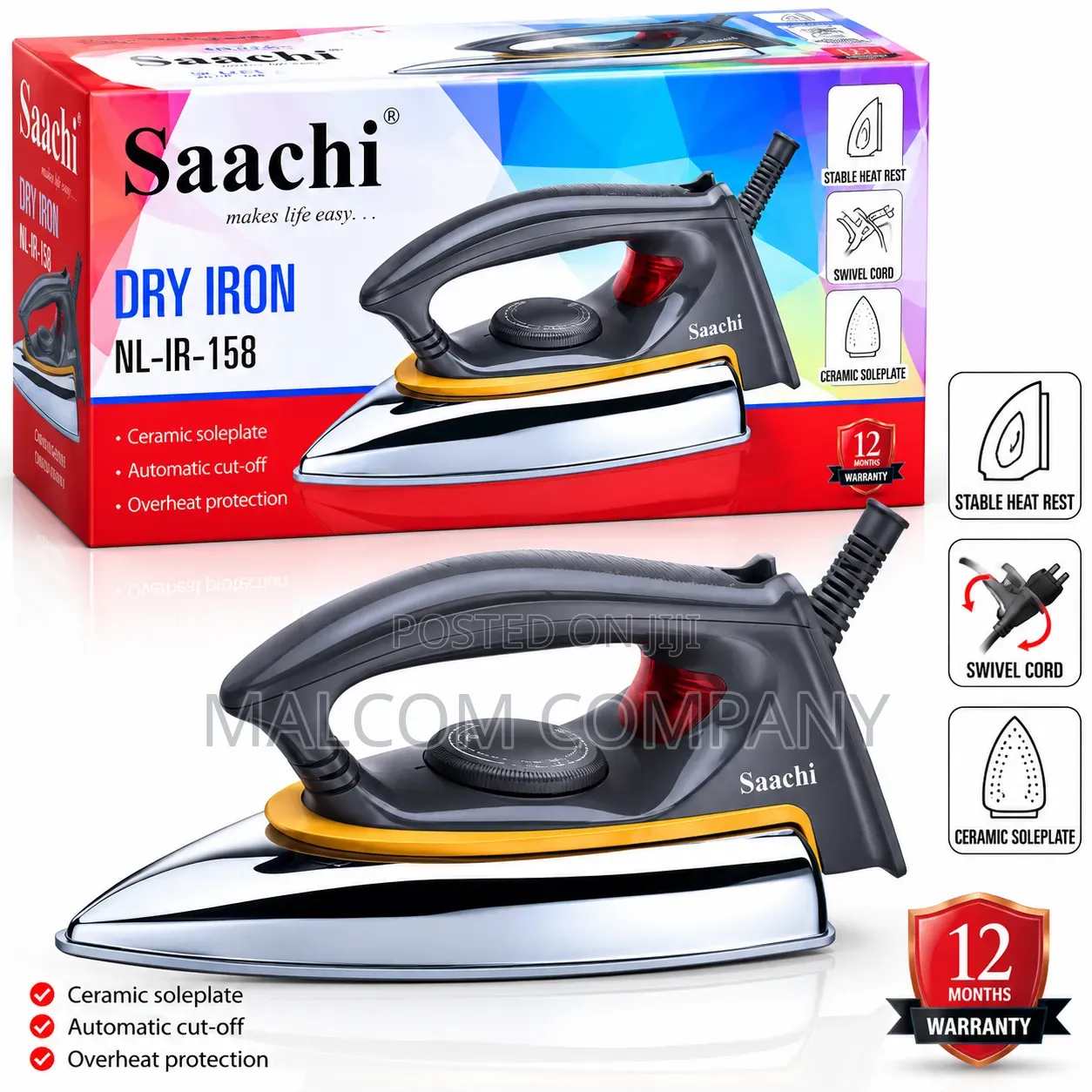 Saachi Dry Iron NL-IR-158 With Ceramic Soleplate | Uganda