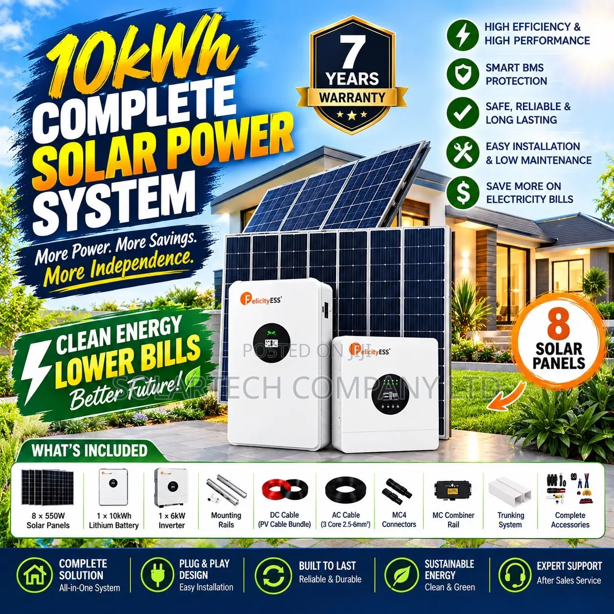 Professional 10kwh Solar Complete System With Full Protection Devices