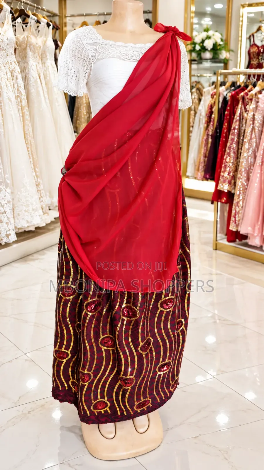 Mushanana Traditional African Dress – Elegant Red White Set