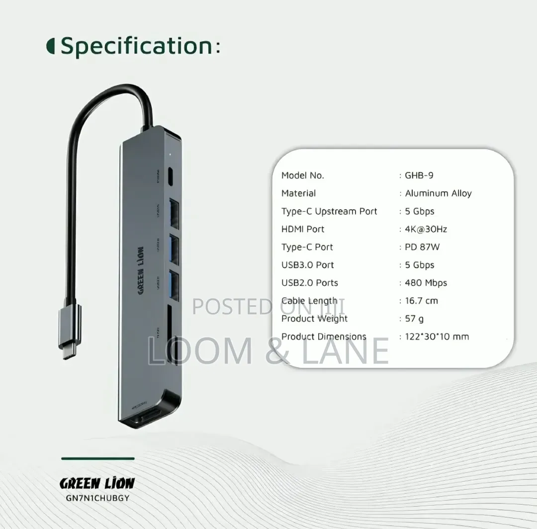 Green Lion 7-in-1 USB-C Hub - Gray