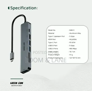 Green Lion 7-in-1 USB-C Hub - Gray