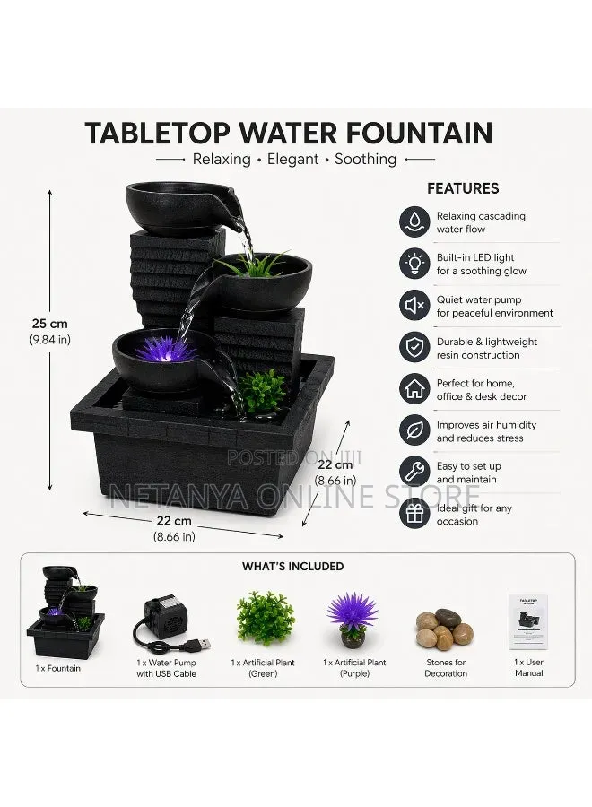 Elegant Modern Black Tabletop Water Fountain
