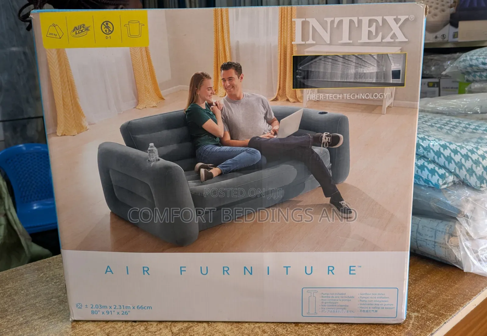 Two Seater Air Sofa With Mattress Gray