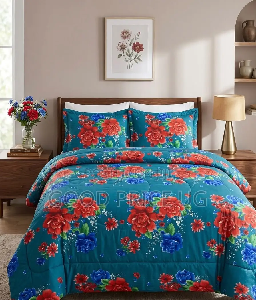 Vibrant Teal Floral Bedding Set.