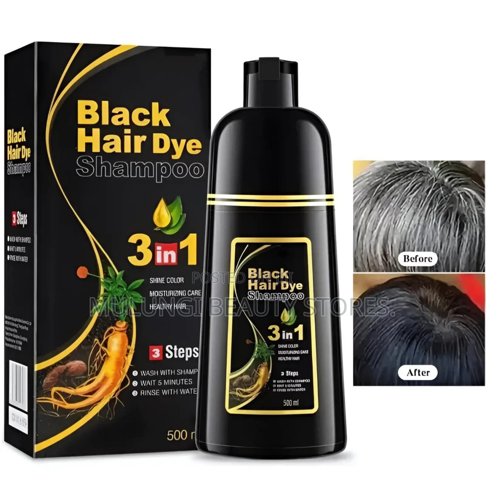 Gray Hair Coverage Box 3-in-1 Black Hair Dye Shampoo