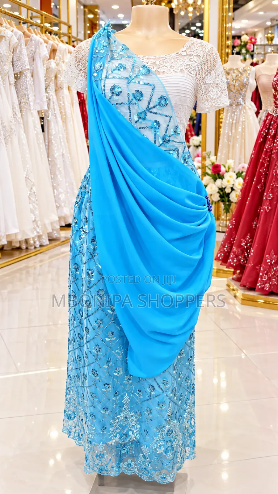 Elegant Blue Mushanana – Embroidered Traditional Dress