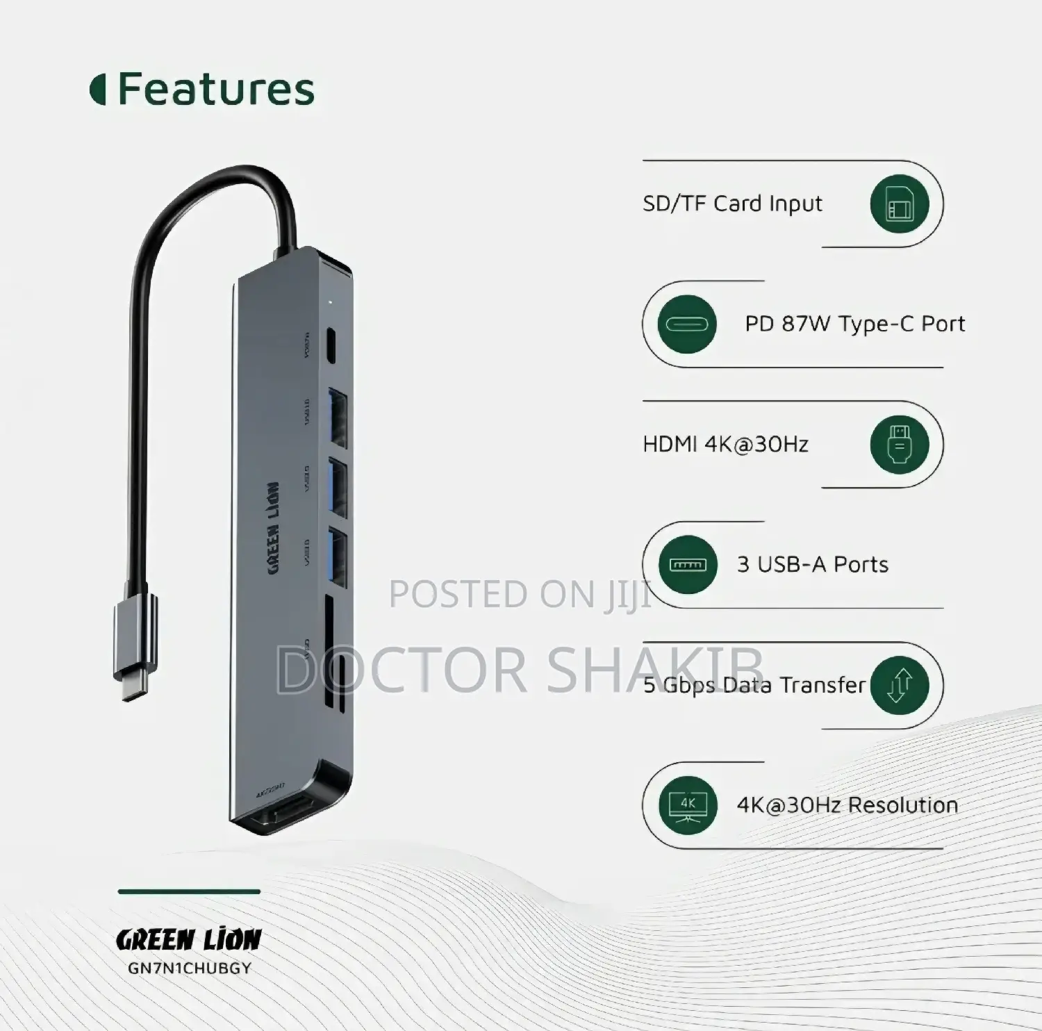 Green Lion 7-in-1 USB-C Hub - Gray