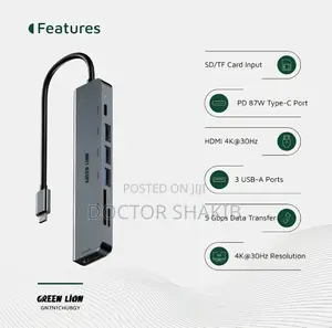 Green Lion 7-in-1 USB-C Hub - Gray