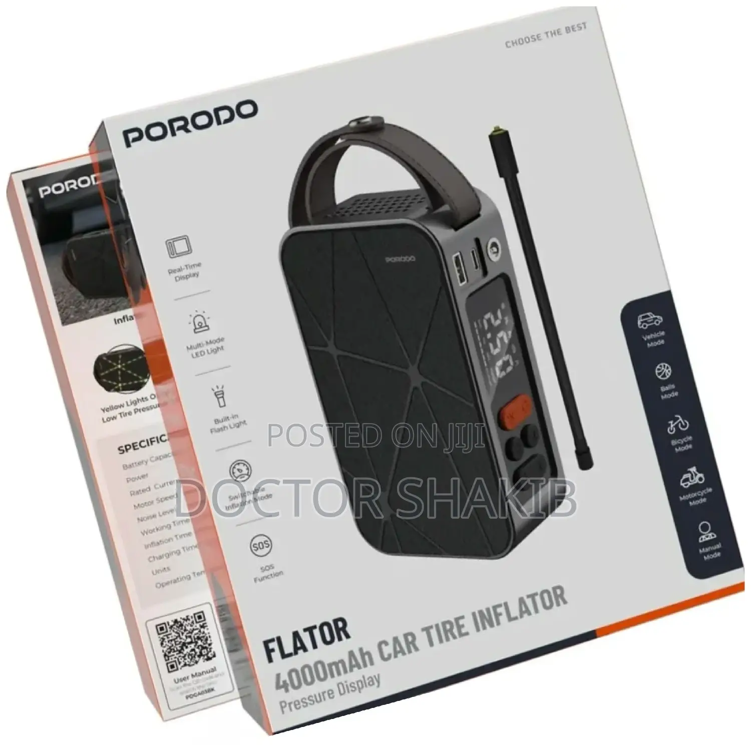 Porodo Flator 4000mAh Portable Car Tire Inflator