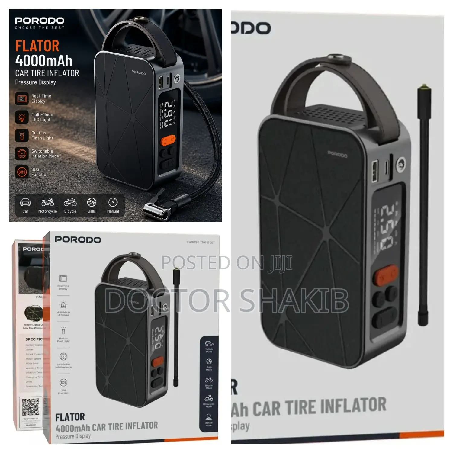 Porodo Flator 4000mAh Portable Car Tire Inflator