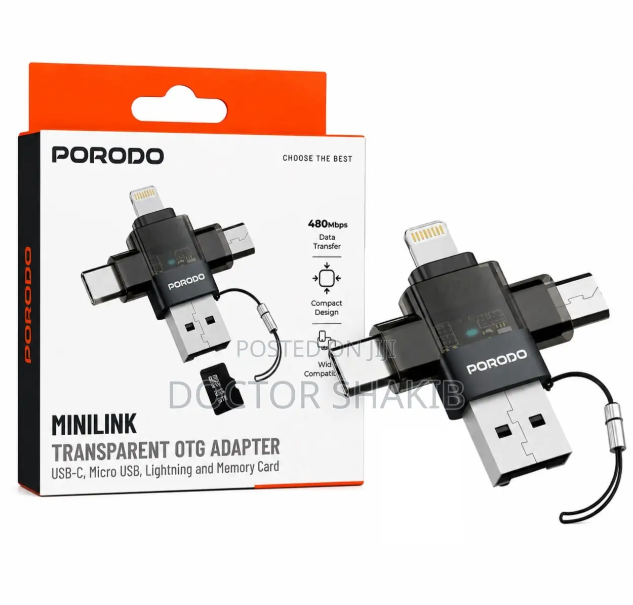 Porodo Minilink Transparent OTG Adapter, a Multi-Functional Data