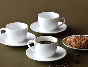 White Ceramic Espresso Cups and Saucers Set – 6 Cups 6 Saucers