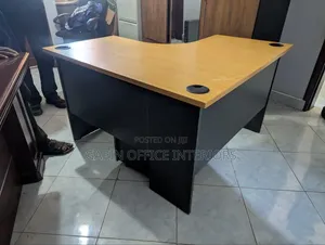 Curved// L Shaped Office Table With a Movable Drawer