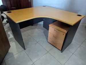 Curved// L Shaped Office Table With a Movable Drawer
