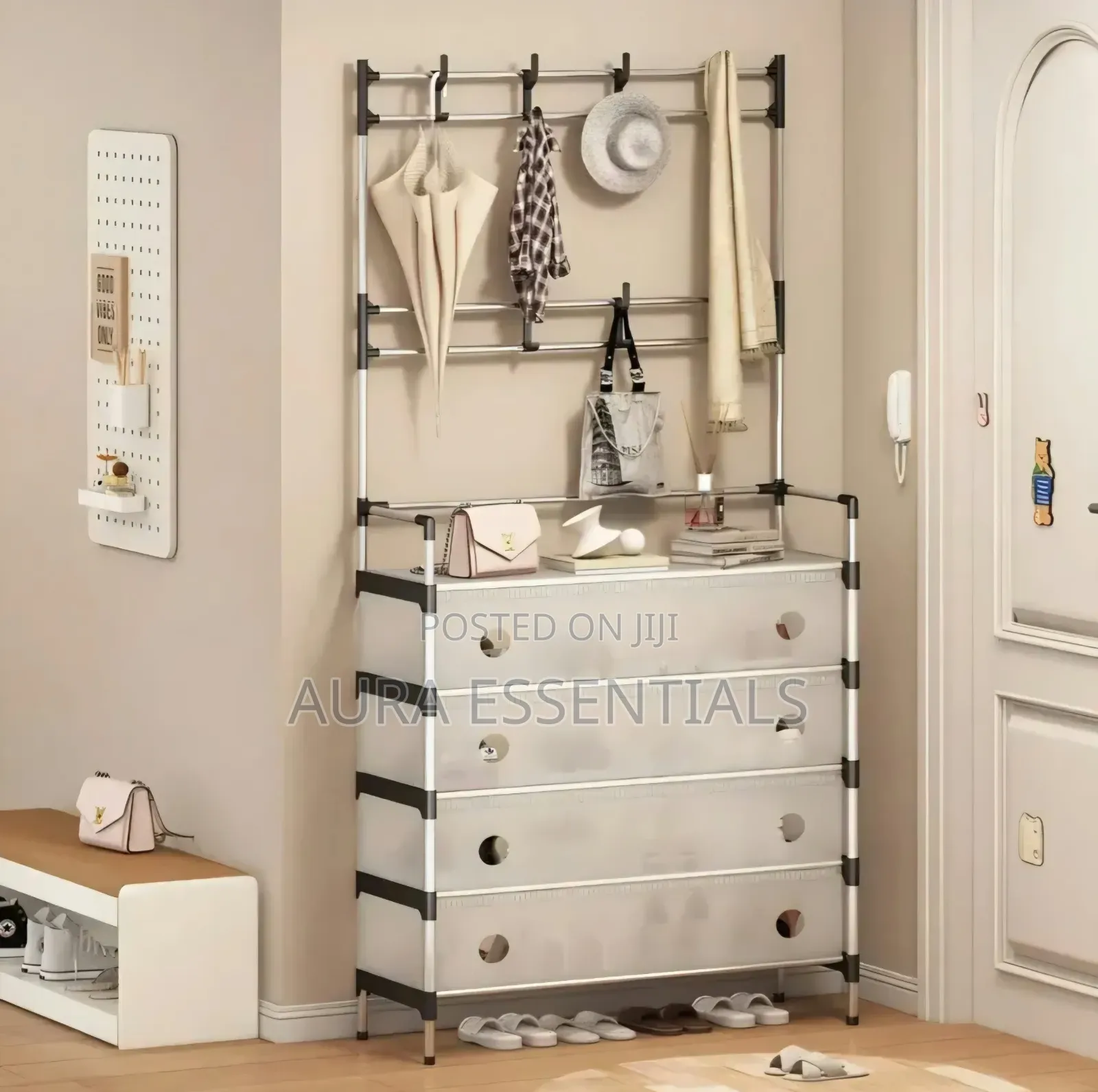 Multipurpose Coat and Dustproof Shoe Rack With Storage Shelves