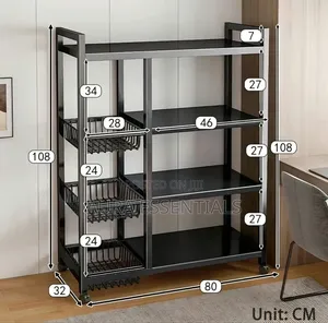 Adjustable 4-Tier Kitchen Shelves, Vegetable Storage Rack