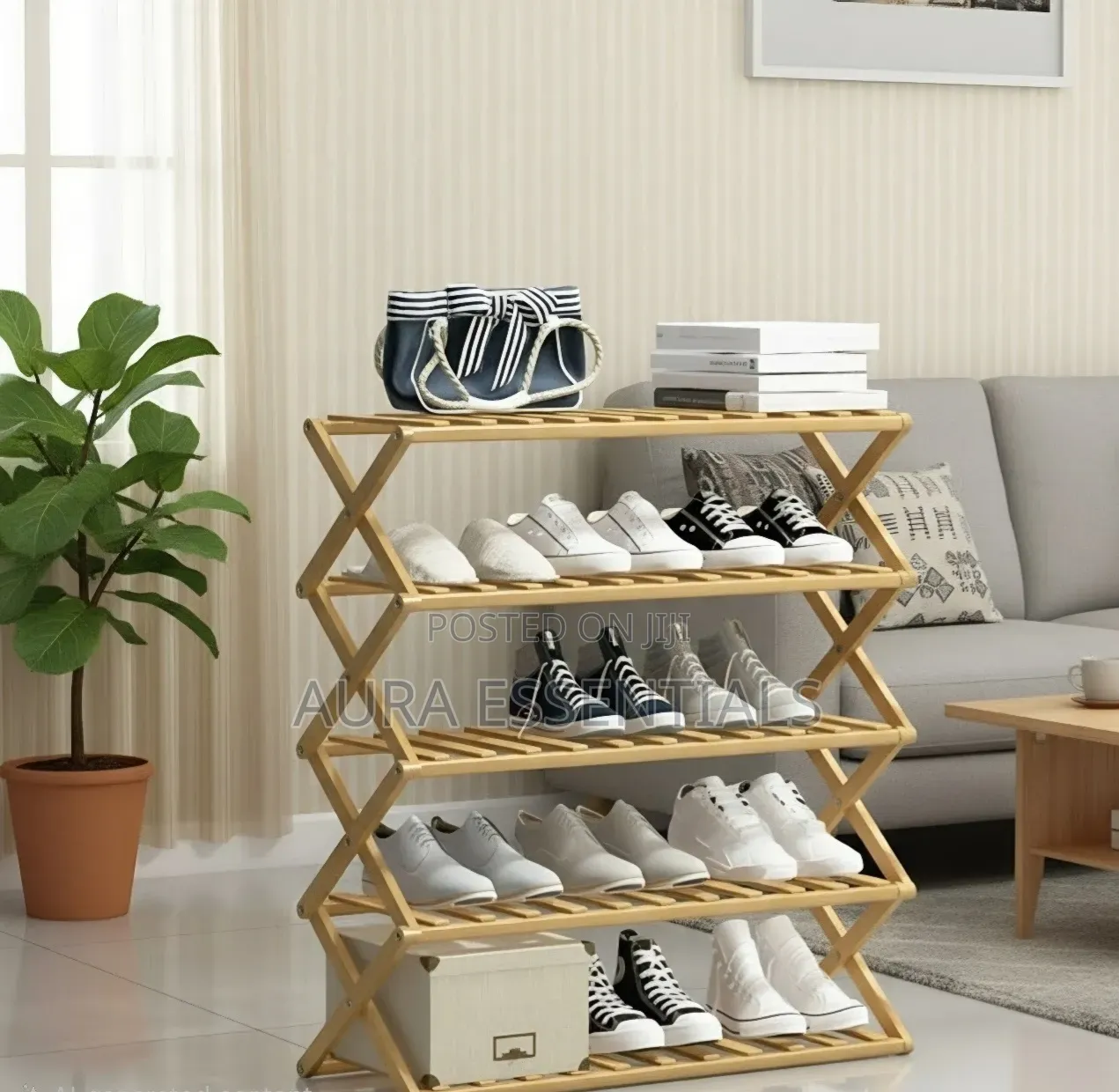 Multi-Tier Folding Wooden Shoe Rack Organizer