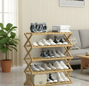Multi-Tier Folding Wooden Shoe Rack Organizer