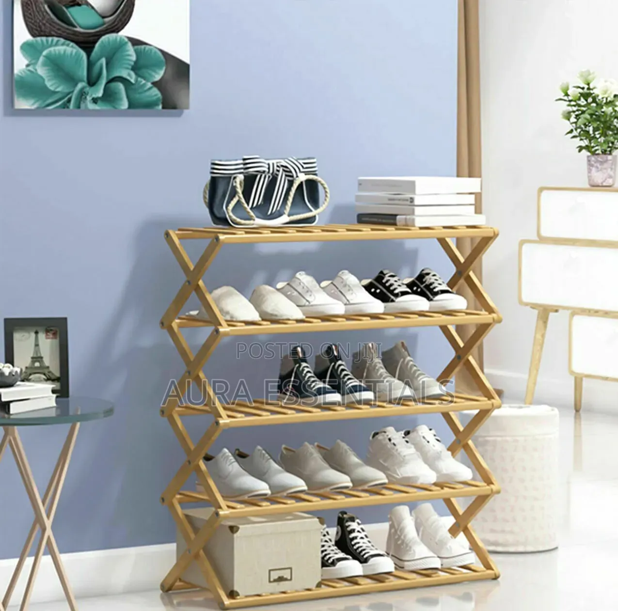 Multi-Tier Folding Wooden Shoe Rack Organizer
