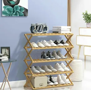 Multi-Tier Folding Wooden Shoe Rack Organizer
