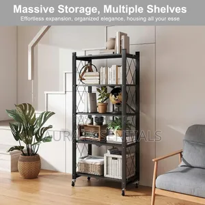 5-Tier Black Metal Foldable Storage Rack