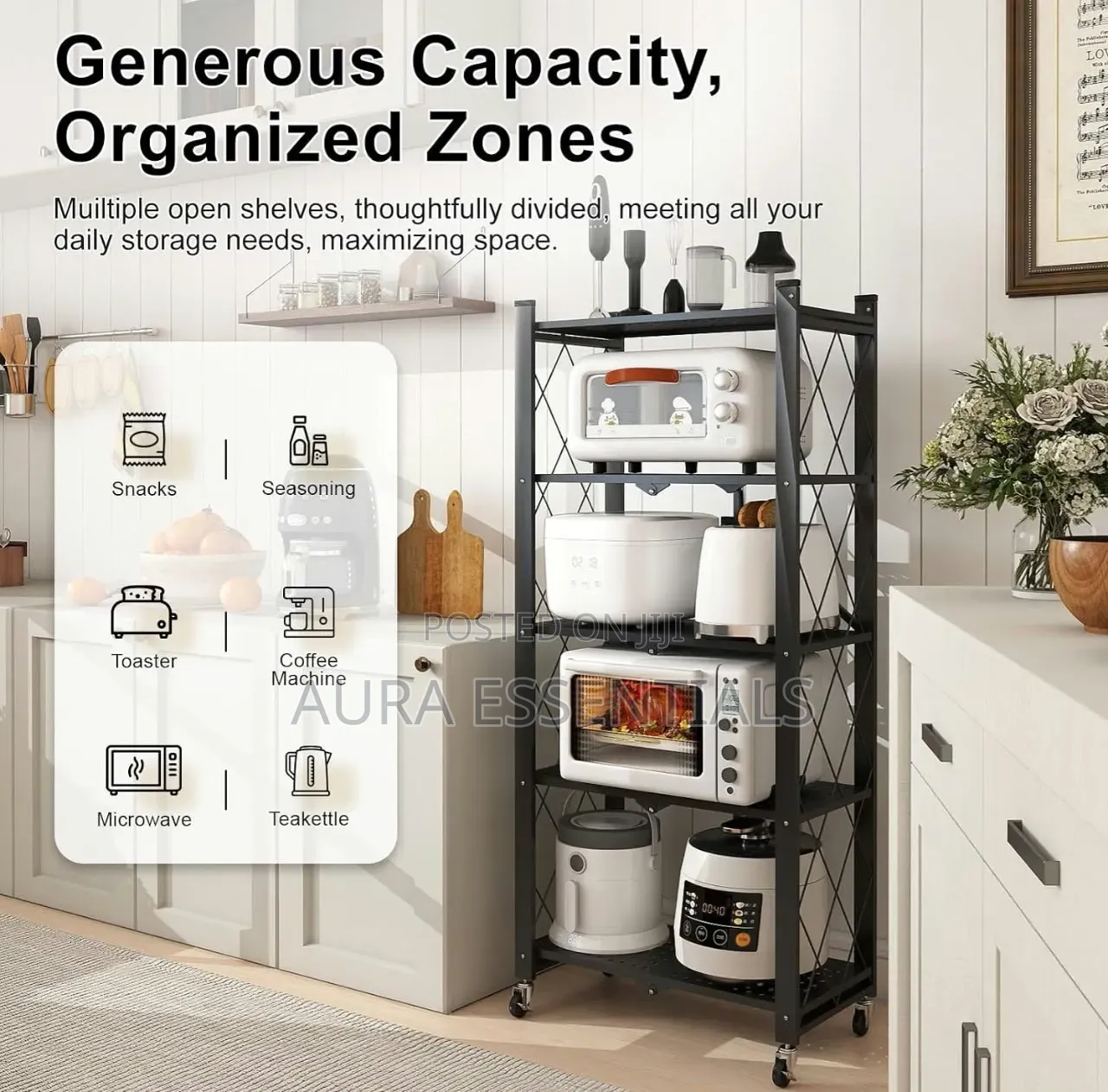 5-Tier Black Metal Foldable Storage Rack