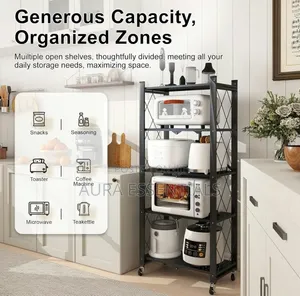 5-Tier Black Metal Foldable Storage Rack