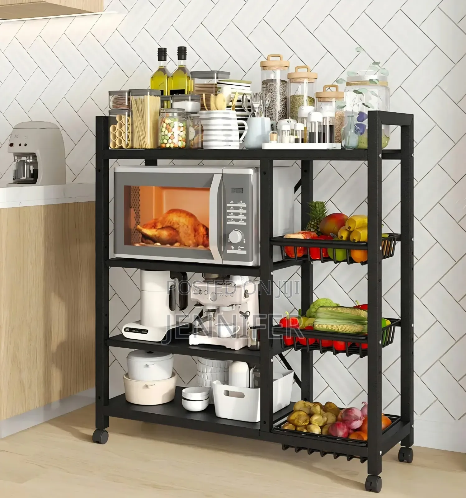Adjustable 4-Tier Kitchen Shelves, Vegetable Storage Rack
