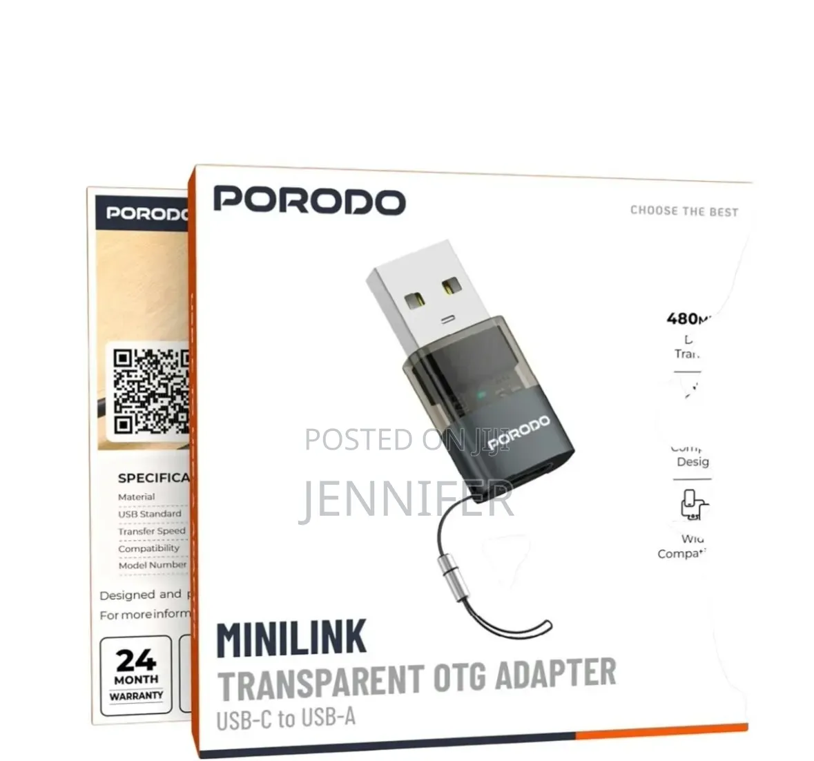 Porodo Minilink Transparent OTG Adapter USB-C to USB-A