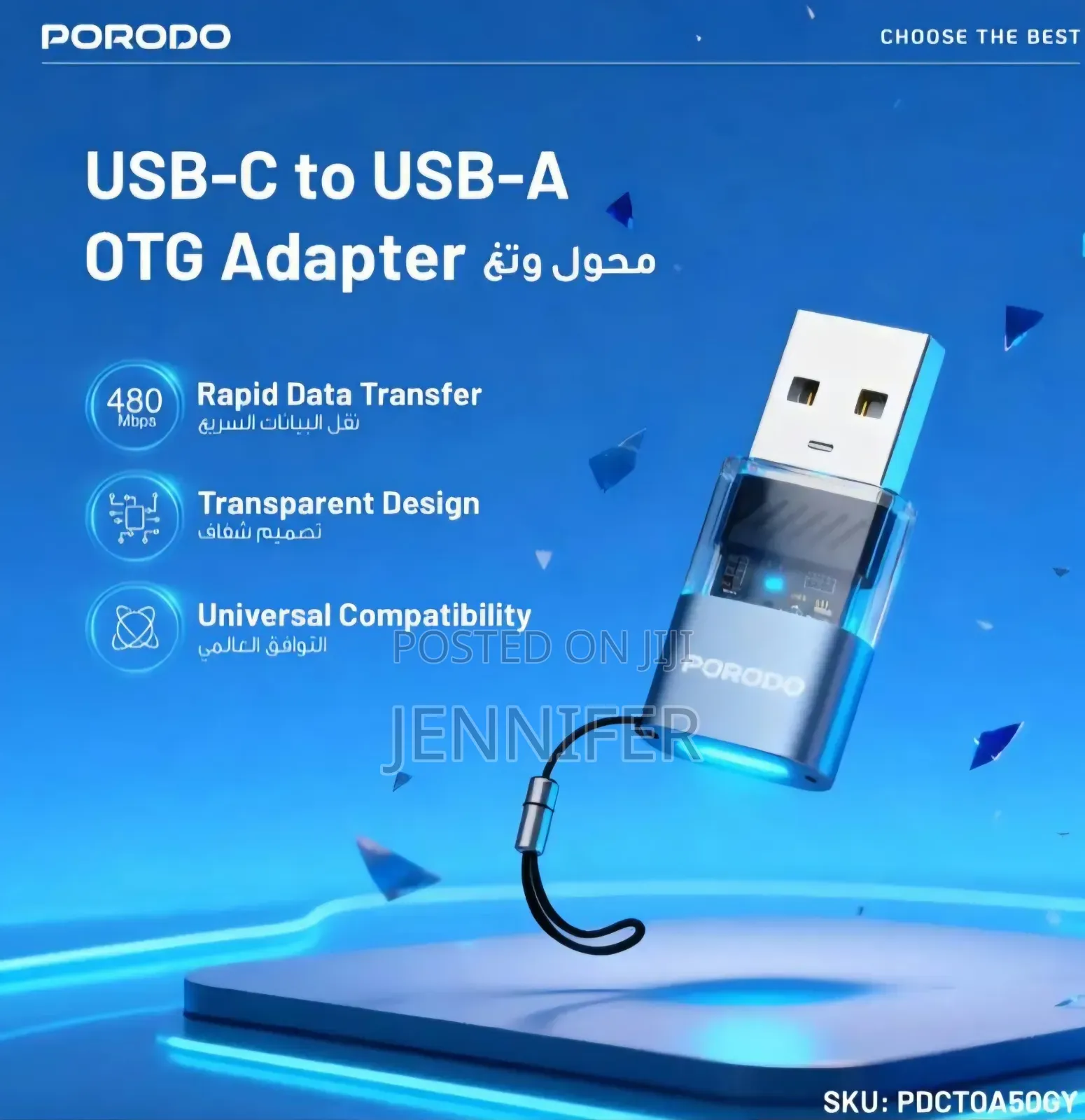 Porodo Minilink Transparent OTG Adapter USB-C to USB-A