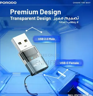 Porodo Minilink Transparent OTG Adapter USB-C to USB-A