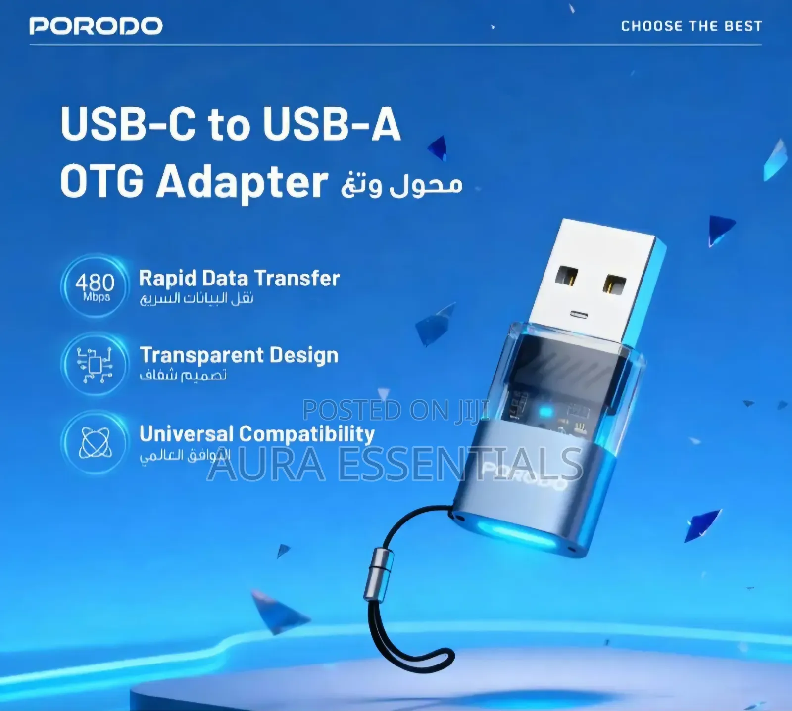 Porodo Minilink Transparent OTG Adapter USB-C to USB-A