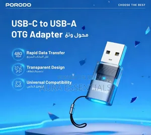 Porodo Minilink Transparent OTG Adapter USB-C to USB-A