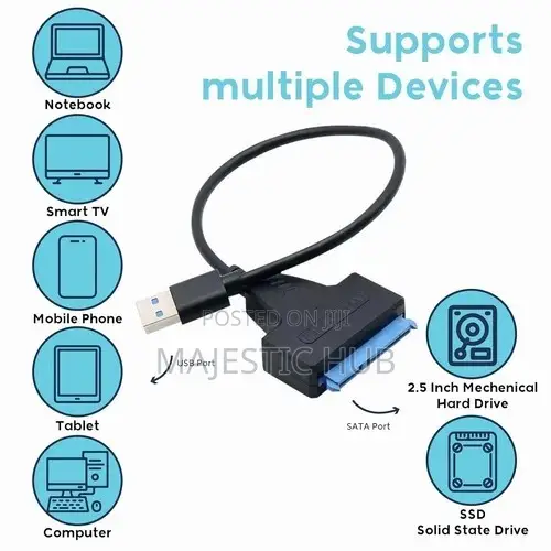 USB 3.0 to SATA Adapter With 12V Power Support for 2.5" 3.5" HDD/SSD